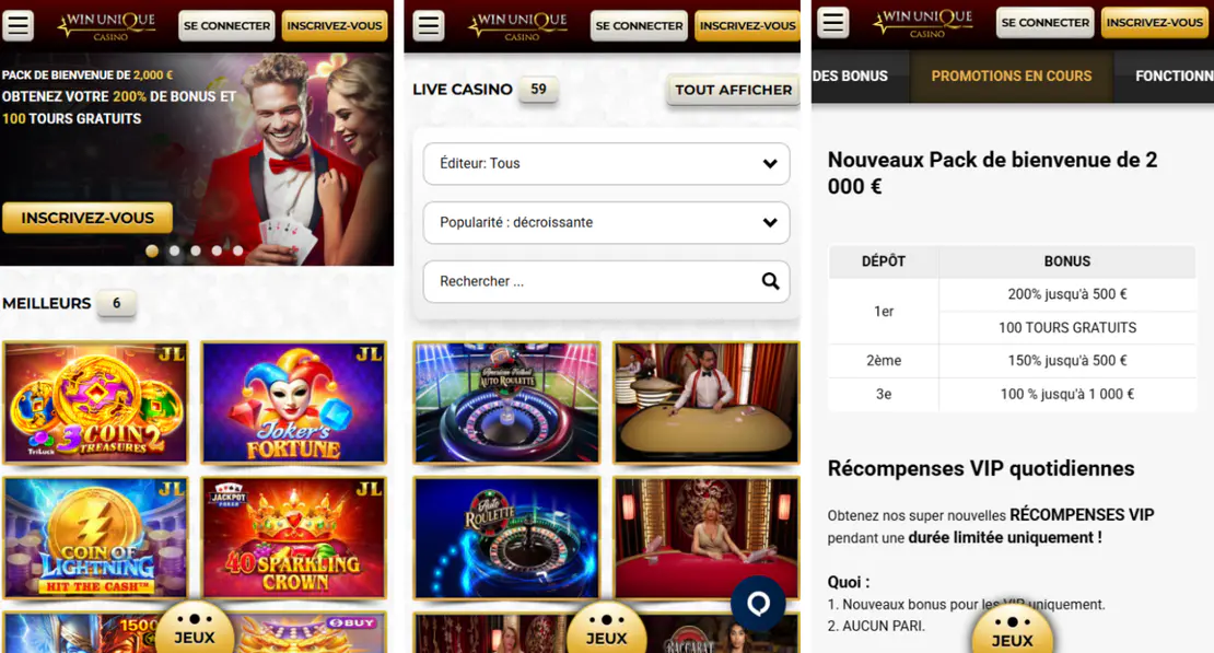 unique casino version mobile
